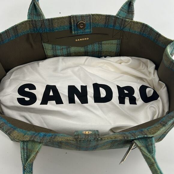 Sandro Kasbah Tartan Tote Bag - Green/Blue - New with tags - MSRP $370 - Picture 7 of 8
